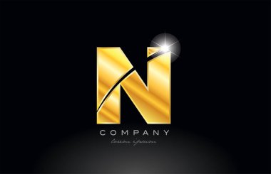 n harfi altın alfabe logo simgesi tasarımı bir şirket veya iş için uygun siyah arkaplan üzerinde metal görünüm