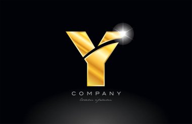 Altın harfli alfabe logosu tasarımı. Metal arkaplanda bir şirket veya işletme için uygun bir görünüm var.