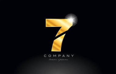 7 numaralı altın logo ikonu tasarımı. Metal arkaplanda bir şirket veya işletme için uygun siyah bir görünüm var.
