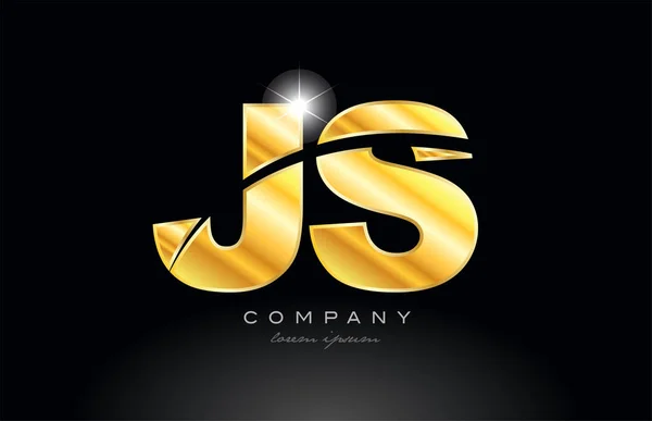 組み合わせ文字Js S金の黄金のアルファベットのロゴのアイコンデザイン会社やビジネスに適した黒の背景に金属製の外観 — ストックベクタ