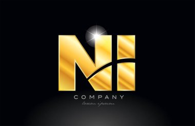 kombinasyon harfi ni altın alfabe logo simgesi tasarımı metal görünüm siyah arka plan bir şirket veya iş için uygundur