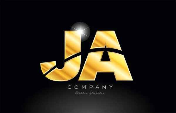 組み合わせ文字Ja J金の黄金のアルファベットのロゴのアイコンデザイン会社やビジネスに適した黒の背景に金属製の外観 — ストックベクタ