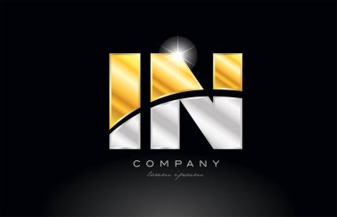 Alfabe logosu dizaynında bir şirket ya da işletme için uygun siyah arkaplan üzerinde altın gümüş gri metal içeren kombinasyon harfi