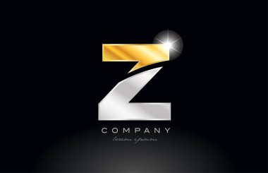 Z harfi alfabe simgesi simgesi tasarımı. Siyah zemin üzerinde altın gümüş gri metal bir şirket veya işletme için uygundur.