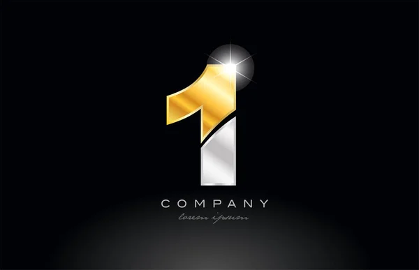 Numéro Logo Icône Design Avec Argent Métal Gris Sur Fond — Image vectorielle