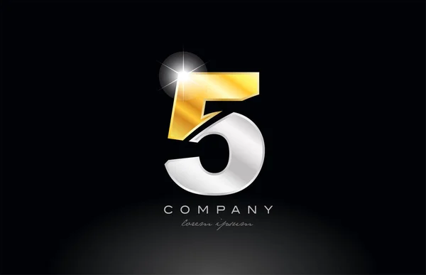 Nummer Logo Icon Design Mit Goldsilbergrauem Metall Auf Schwarzem Hintergrund — Stockvektor