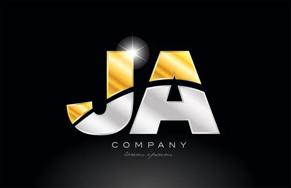 コンビネーションレターJa J企業やビジネスに適したブラックを基調としたゴールドシルバーグレーメタルのアルファベットロゴアイコンデザイン — ストックベクタ