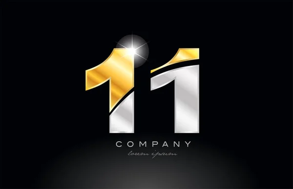 Numéro Logo Icône Design Avec Argent Métal Gris Sur Fond — Image vectorielle