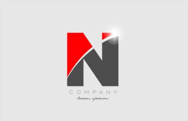 Bir şirket veya iş için uygun gri kırmızı alfabe logo simgesi tasarımı n harfi