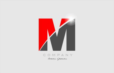 Bir şirket veya işletme için uygun gri kırmızı alfabe simge simgesi tasarımı m harfi