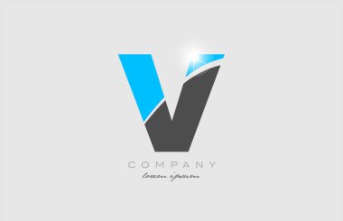 Bir şirket veya işletme için uygun gri mavi alfabe logo simgesi tasarımlı v harfi