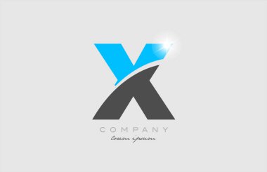 Gri mavi alfabe simgesi tasarımlı X harfi bir şirket veya işletme için uygundur