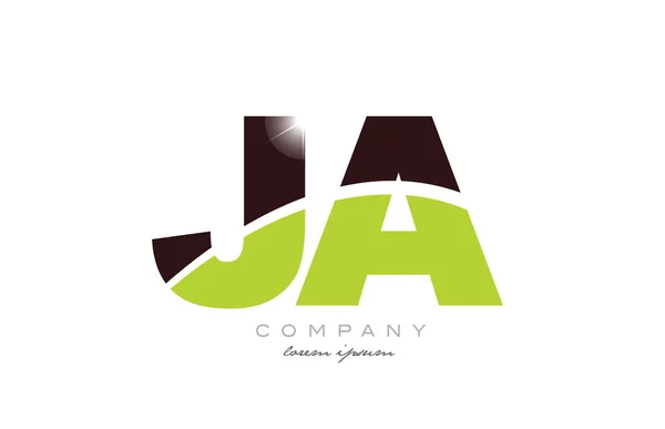 文字Ja Jアルファベットの組み合わせロゴアイコンデザインと緑と茶色会社やビジネスに適した色 — ストックベクタ
