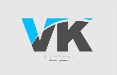 Gri mavi alfabe logosu dizaynı ile vk v k birleşimi bir şirket veya işletme için uygundur