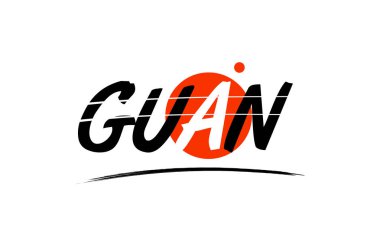 guan word text logo icon with red circle design