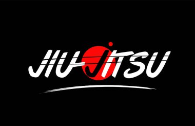 kırmızı daire tasarımı ile jiu jitsu kelime metin logosu simgesi
