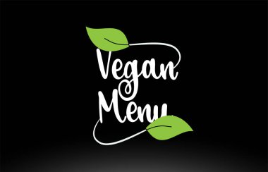 Yeşil yaprak logo simgesi tasarımı ile Vegan Menü kelime metni