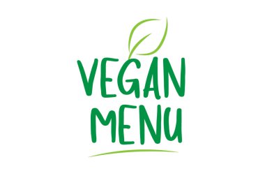 yaprak simgesi logo tasarımı ile vegan menü yeşil kelime metin 