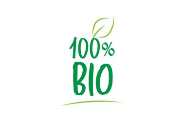 Yaprak simgesi logo tasarımı ile% 100 biyo yeşil kelime metin 