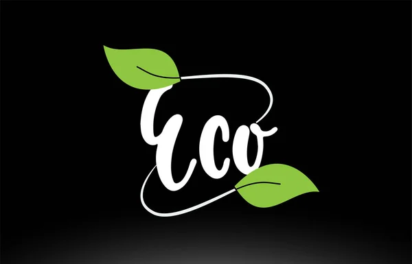 緑の葉のロゴアイコンデザインのエコワードテキスト — ストックベクタ