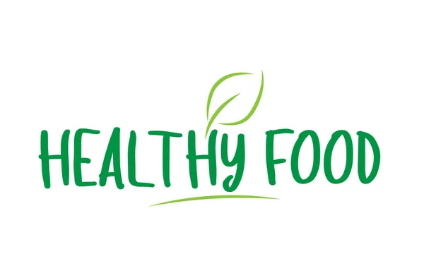 Zdravý pokrm zelené slovo text s listovou ikonou logo návrh — Stockový vektor