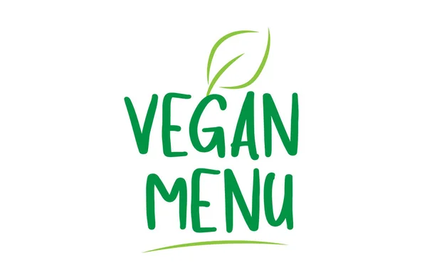Menú vegano texto palabra verde con diseño de logotipo icono de la hoja — Vector de stock