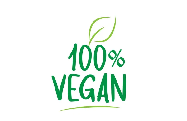 100% vegan green word text with leaf icon logo design — Stock Vector