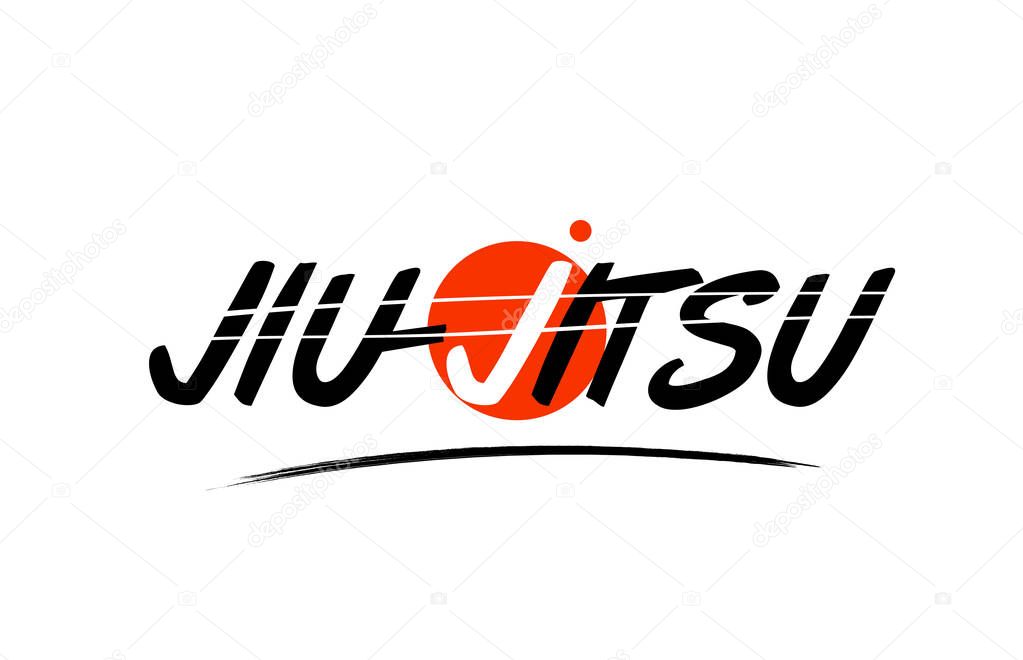 jiu jitsu word text logo icon with red circle design