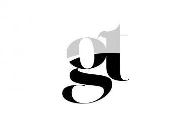 alfabe harfi gt g t siyah beyaz logo simgesi tasarımı