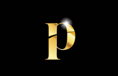 alfabe harfi p altın altın metal metalik logo simge tasarımı