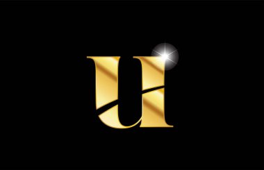 alfabe harfi u altın altın metal metalik logo simge tasarımı