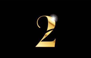 2 numara iki altın altın metal metalik logo simge tasarımı