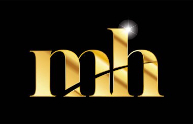 alfabe harfi mh m h altın altın metal metalik logo simgesi desi
