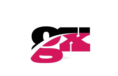 gx g x pembe ve siyah alfabe harf kombinasyonu logo simgesi desi