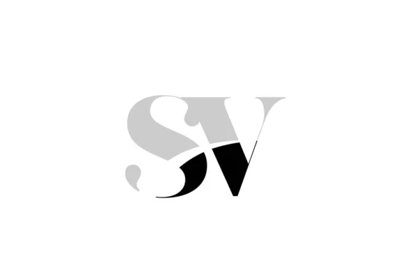 Letra del alfabeto sv s v diseño del icono del logotipo en blanco y negro — Vector de stock