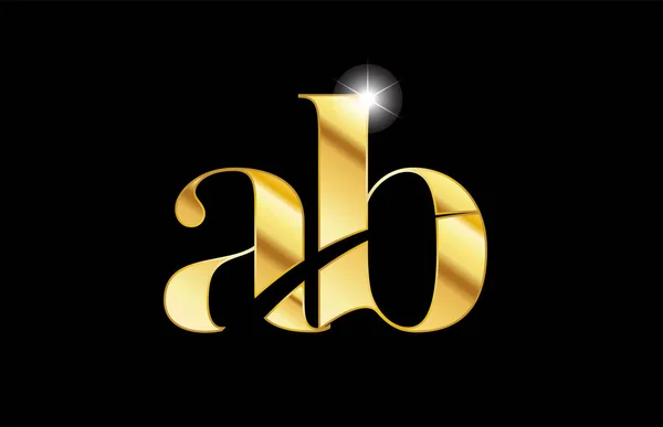 Abecední písmeno AB a b Zlatá Zlatá kovová metalíza ikona Desi — Stockový vektor