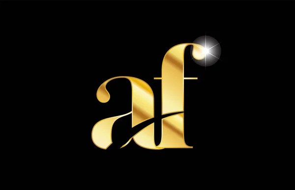 Αλφάβητο γράμμα AF ένα f χρυσό χρυσαφί μέταλλο μεταλλικό εικονίδιο με το λογότυπο Desi — Διανυσματικό Αρχείο