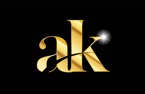 Letra del alfabeto ak a k oro dorado metal metálico icono icono desi — Vector de stock