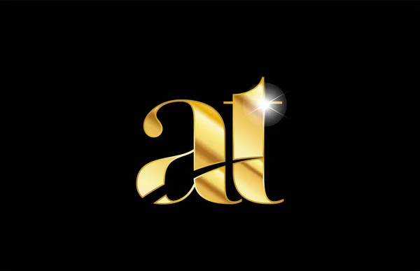 Alfabetet bokstaven vid en t guld gyllene metall logotyp ikon Desi — Stock vektor