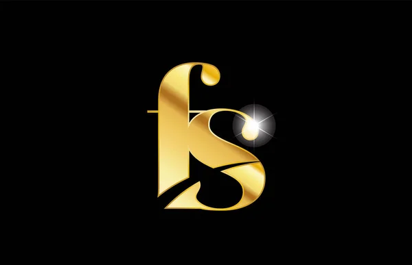 Abecední písmeno FS f s zlatý zlatý kov kovové logo ikona Desi — Stockový vektor