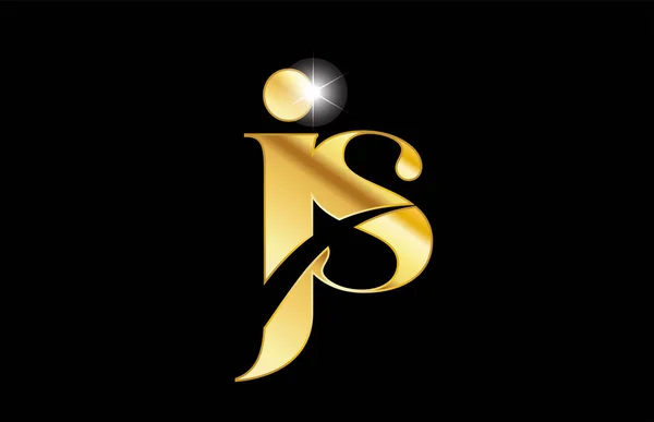Αλφάβητο γράμμα JS j s χρυσό χρυσαφί μέταλλο μεταλλικό λογότυπο σύμβολο Desi — Διανυσματικό Αρχείο