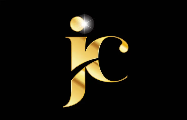 Alphabet lettre jc j c or métal doré icône logo métallique desi — Image vectorielle