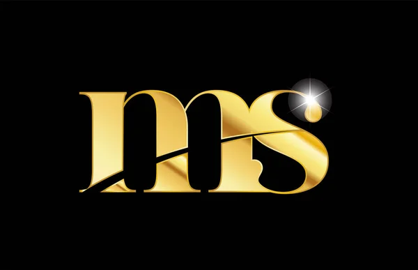 Alfabeto letra ms m s ouro dourado metal metálico logotipo ícone desi —  Vetores de Stock