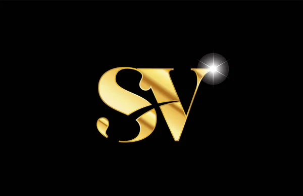 ABC-levél SV s v arany Golden fém fémes logo ikon Dezső — Stock Vector