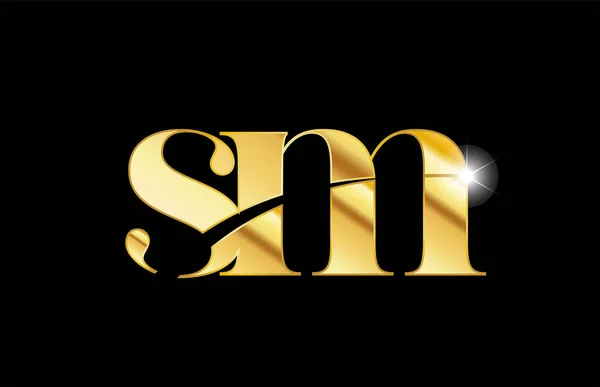 Alfabeto letra sm s m oro oro metal metálico logotipo icono desi — Vector de stock