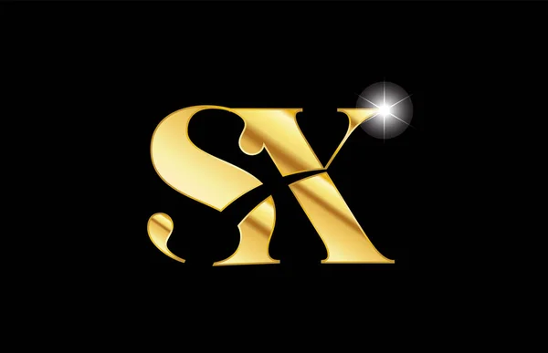 Alfabeto letra sx s x ouro dourado metal metálico logotipo ícone desi —  Vetores de Stock