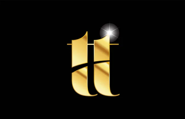 Alfabeto lettera tt t t oro metallo dorato logo metallico icona desi — Vettoriale Stock
