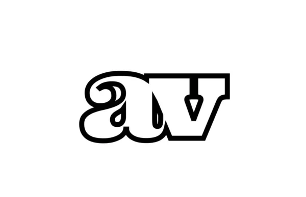 AV conectada a v letra de alfabeto blanco y negro combinación de registro — Vector de stock