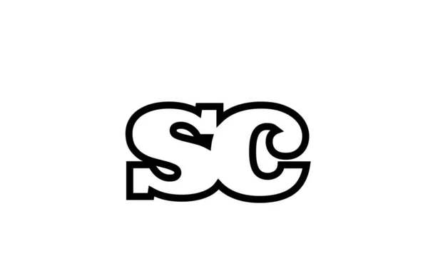 Aangesloten SC s c zwart-wit alfabet letter combinatie log — Stockvector