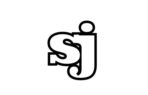 Connected sj s j schwarz-weißes Buchstabenkombinationsprotokoll — Stockvektor